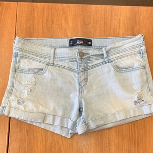 Hollister Women's Light Blue Distressed Denim Shorts